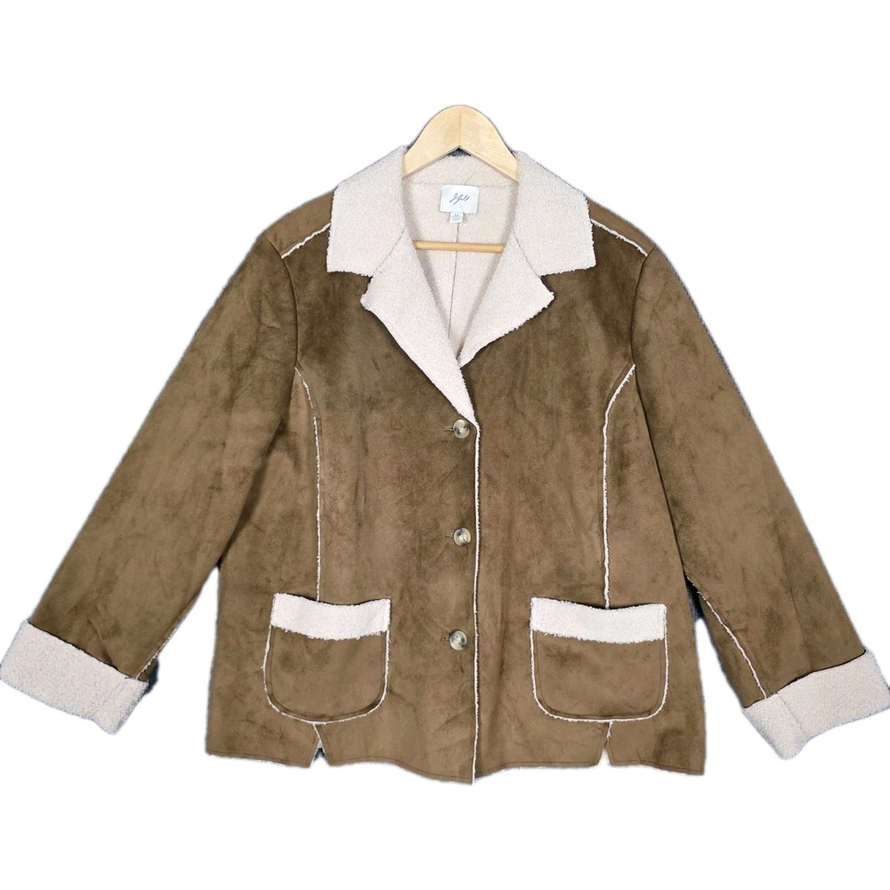 J Jill Faux Suede Sherpa Jacket Women's 2X Barn Coat Chore Ranch Western Brown